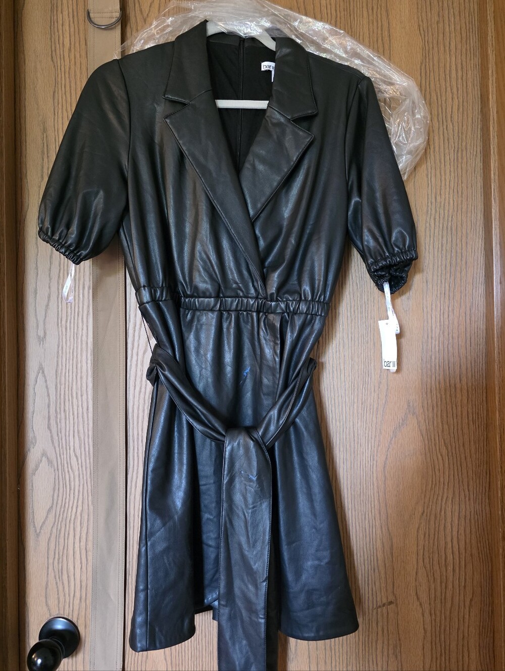 Bar III Women's Faux Leather Faux Wrap‎ Dress Black Size Small